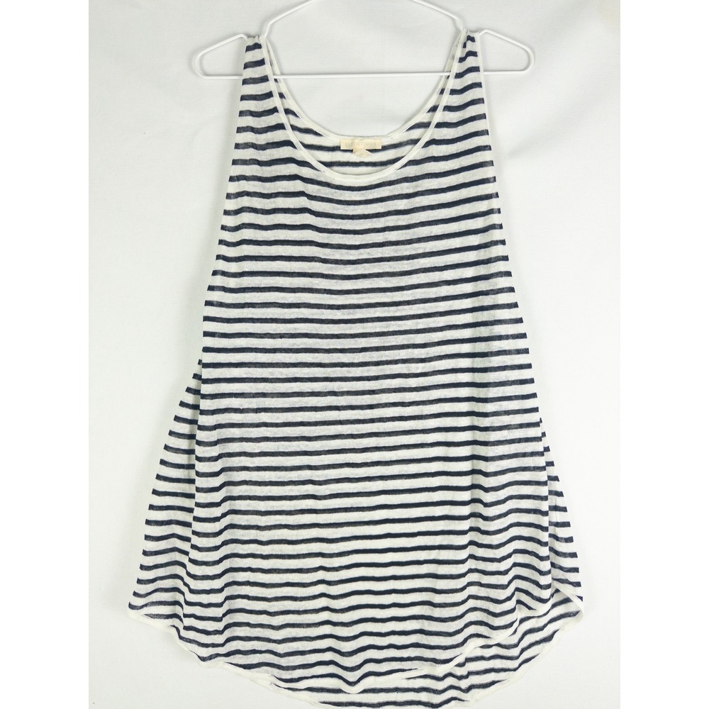 Eileen Fisher Linen Striped Tank Top Womens L Navy White Breton Coastal Minimali